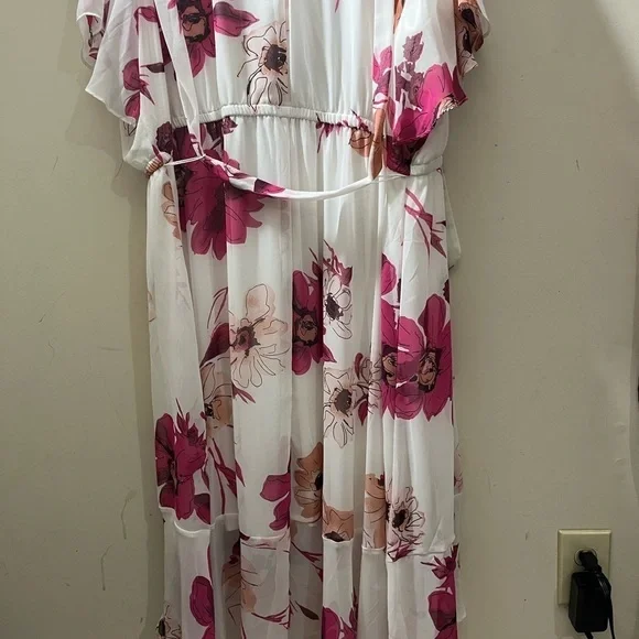 Lane Bryant size 28 floral summer dress elastic waist with belt lined - Picture 10 of 17